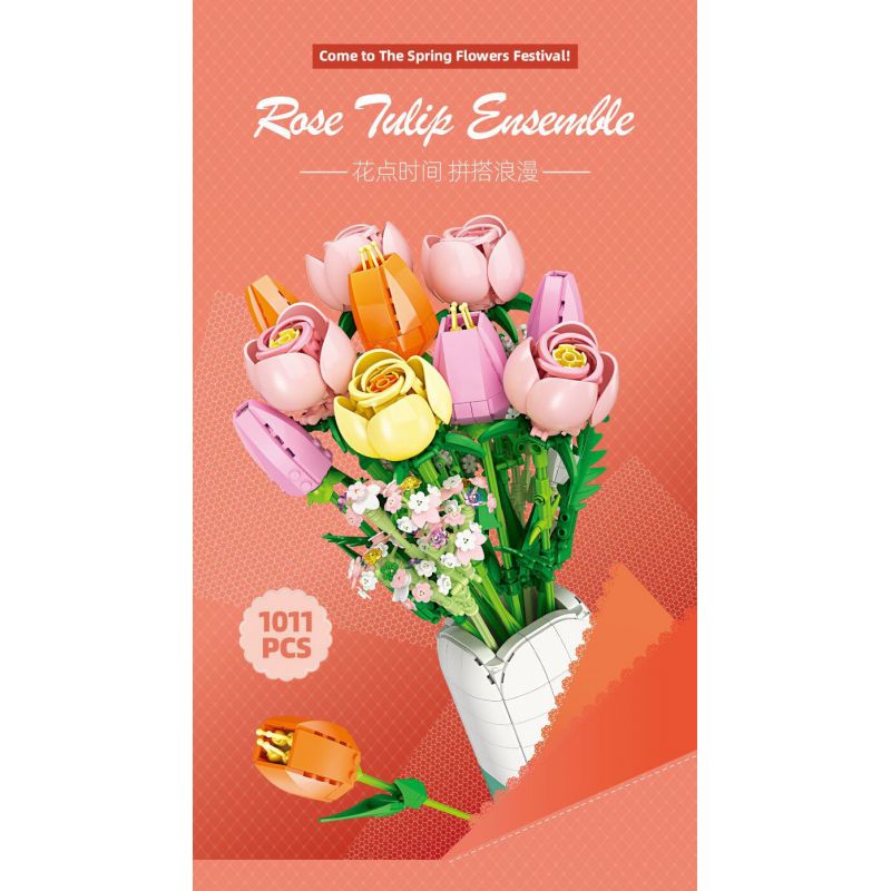 JIESTAR JJ9065 9065 HOA TULIP bộ đồ chơi xếp lắp ráp ghép mô hình Creator ROSE TULIP Sáng Tạo 1011 khối