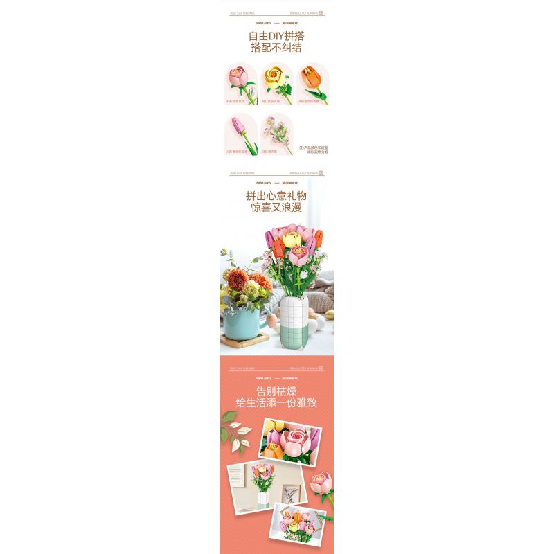 JIESTAR JJ9065 9065 HOA TULIP bộ đồ chơi xếp lắp ráp ghép mô hình Creator ROSE TULIP Sáng Tạo 1011 khối