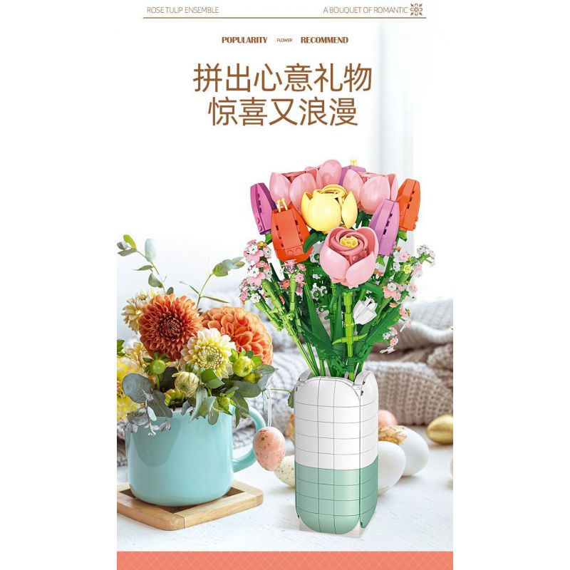 JIESTAR JJ9065 9065 HOA TULIP bộ đồ chơi xếp lắp ráp ghép mô hình Creator ROSE TULIP Sáng Tạo 1011 khối