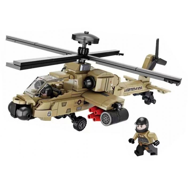 FORANGE FC4105 4105 non Lego MÁY BAY TRỰC THĂNG APACHE bộ đồ chơi xếp lắp ráp ghép mô hình Military Army APACHE HELICOPTER Quân Sự Bộ Đội 368 khối