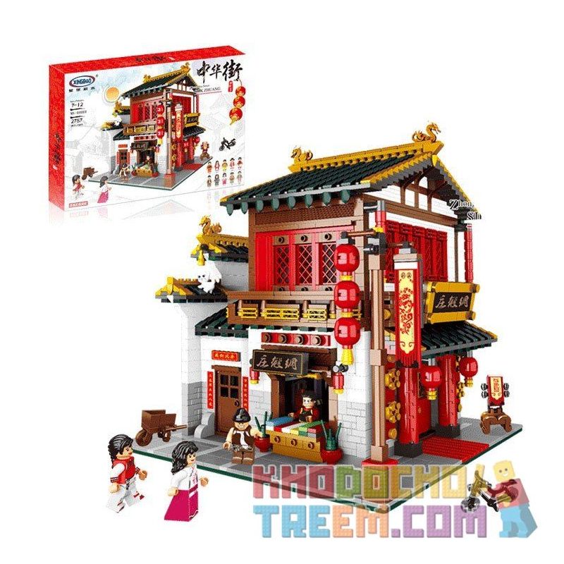 XINGBAO XB-01001 01001 XB01001 non  CỬA HÀNG BÁN LỤA CỔ bộ đồ chơi xếp lắp ráp ghép mô hình Chinatown CHINA TOWN SILK ZHUANG Khu Phố Tàu 2787 khối