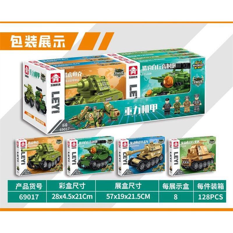 LE YI 69017 MECHA TRỌNG LỰC 4 TỔ HỢP XE TĂNG JAGDTIGER PHÁO PHÒNG KHÔNG TỰ HÀNH JAGDPANTHER CHỐNG ELEPHANT ASSAULT bộ đồ chơi xếp lắp ráp ghép mô hình Military Army Quân Sự Bộ Đội 998 khối