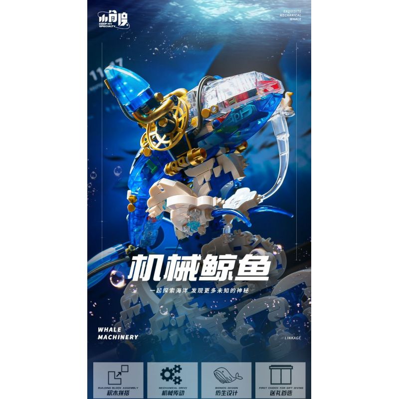 SMALL ANGLE JD031 CÁ VOI NHẢY CƠ KHÍ bộ đồ chơi xếp lắp ráp ghép mô hình WHALE MACHINERY 1519 khối