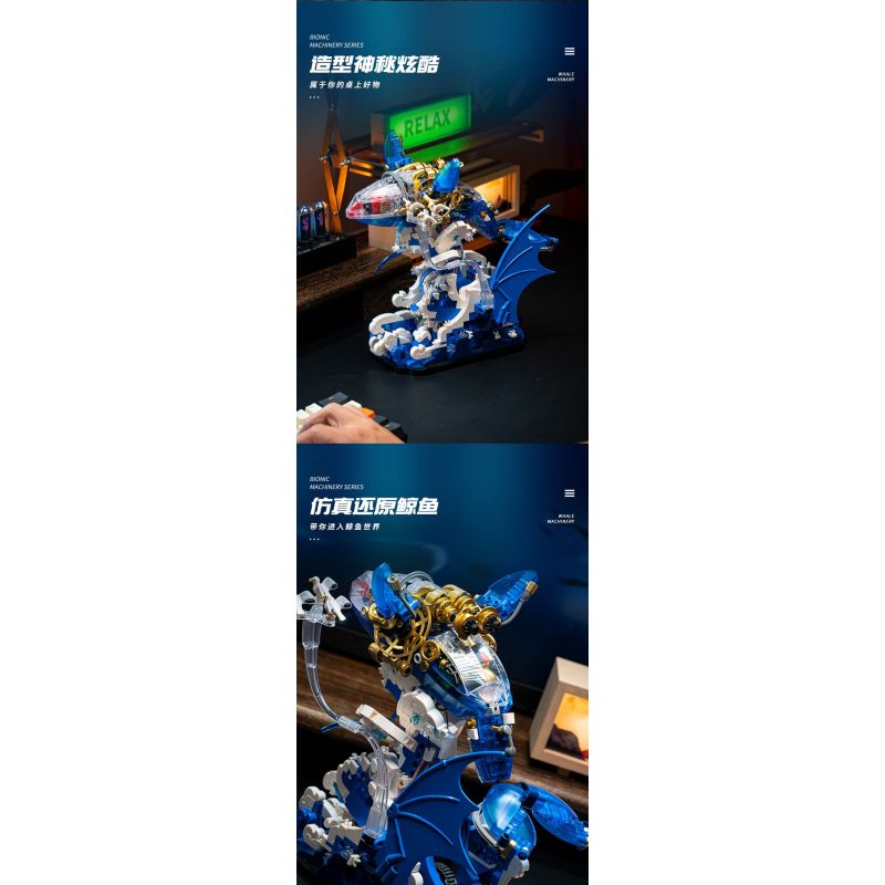 SMALL ANGLE JD031 CÁ VOI NHẢY CƠ KHÍ bộ đồ chơi xếp lắp ráp ghép mô hình WHALE MACHINERY 1519 khối