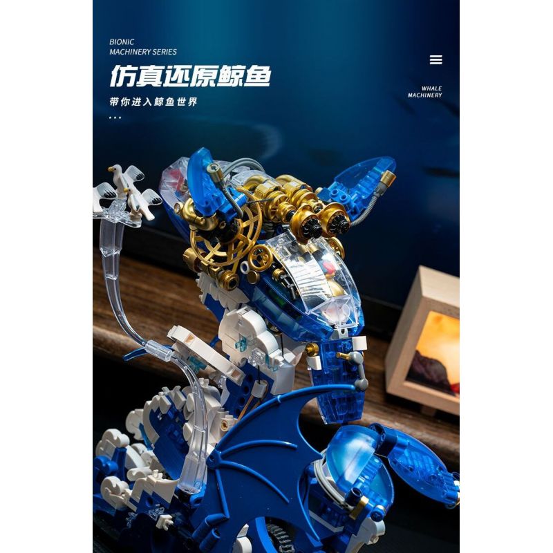 SMALL ANGLE JD031 CÁ VOI NHẢY CƠ KHÍ bộ đồ chơi xếp lắp ráp ghép mô hình WHALE MACHINERY 1519 khối