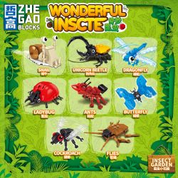 ZHEGAO 933001 CÔN TRÙNG TUYỆT VỜI VƯỜN 8 LOẠI ỐC SÊN KỲ LÂN CHUỒN BỌ RÙA KIẾN BƯỚM RUỒI GIÁN bộ đồ chơi xếp lắp ráp ghép mô hình WONDERFUL INSCTE INSECT GARDEN