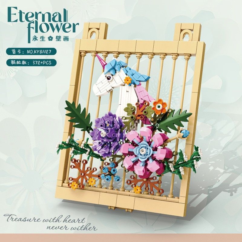 Kazi KY81127 81127 NGÔN NGỮ CỦA CÁC LOÀI HOA TRANH TƯỜNG VĨNH CỬU VÀ KỲ LÂN bộ đồ chơi xếp lắp ráp ghép mô hình Arts & Crafts ETERNAL FLOWER 372 khối