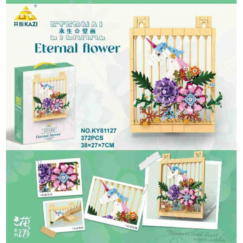 Kazi KY81127 81127 NGÔN NGỮ CỦA CÁC LOÀI HOA TRANH TƯỜNG VĨNH CỬU VÀ KỲ LÂN bộ đồ chơi xếp lắp ráp ghép mô hình Arts & Crafts ETERNAL FLOWER 372 khối