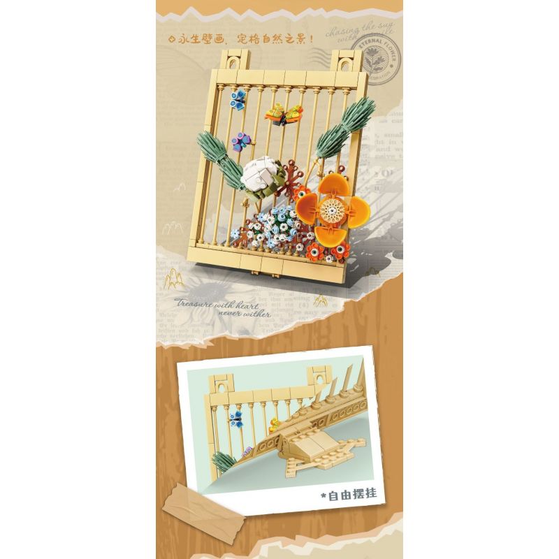Kazi KY81128 81128 NGÔN NGỮ CỦA CÁC LOÀI HOA TRANH TƯỜNG VĨNH CỬU VÀ CÔN TRÙNG bộ đồ chơi xếp lắp ráp ghép mô hình Arts & Crafts ETERNAL FLOWER 354 khối