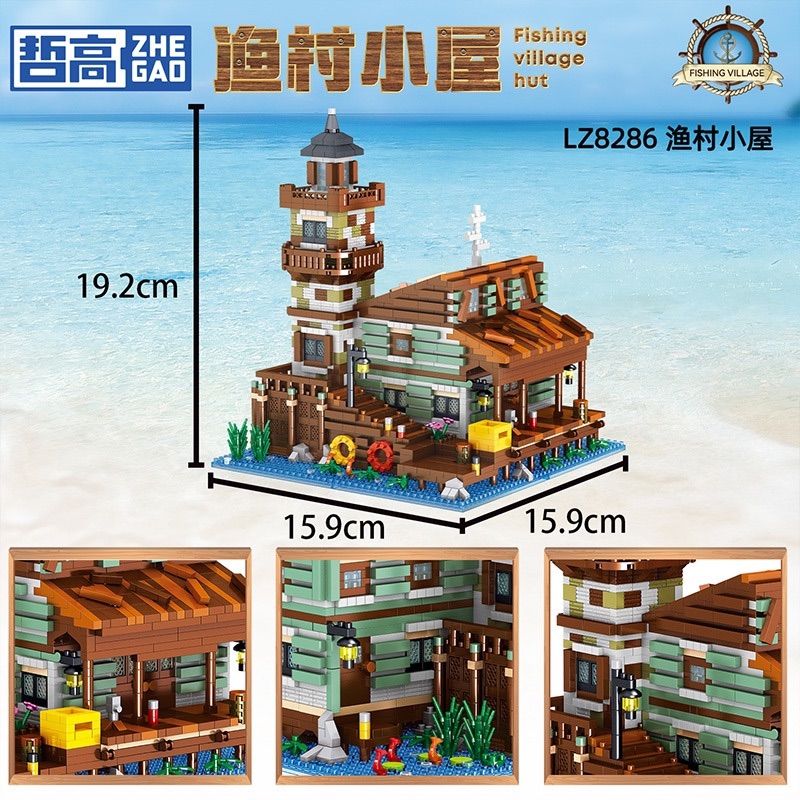 LEZI CREATION LZ8286 8286 TÚP LỀU LÀNG CHÀI bộ đồ chơi xếp lắp ráp ghép mô hình FISHING VILLAGE HUT 2689 khối
