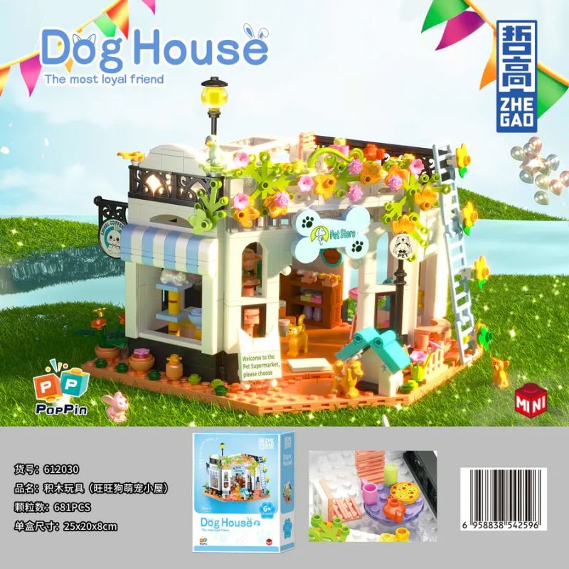 ZHEGAO 612030 NGÔI NHÀ THÚ CƯNG DỄ THƯƠNG CHO CHÓ WANGWANG bộ đồ chơi xếp lắp ráp ghép mô hình DOG HOUSE THE MOST LOYAL FRIEND 681 khối