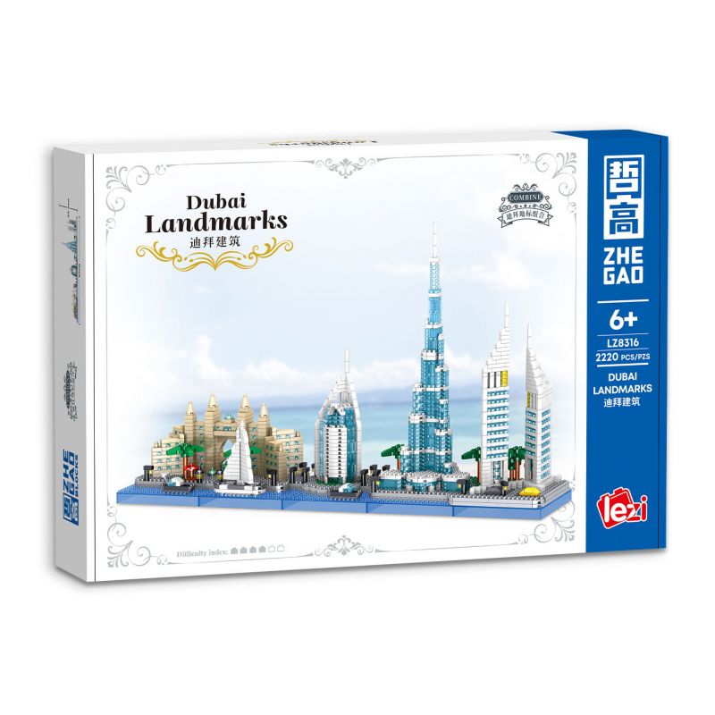 ZHEGAO LZ8316 8316 non Lego KIẾN TRÚC DUBAI bộ đồ chơi xếp lắp ráp ghép mô hình Architecture DUBAI LANDMARKS Công Trình Kiến Trúc 2220 khối