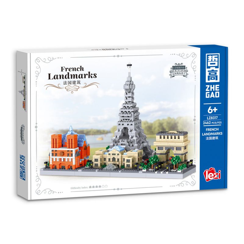 ZHEGAO LZ8317 8317 non Lego KIẾN TRÚC PHÁP bộ đồ chơi xếp lắp ráp ghép mô hình Architecture FRENCH LANDMARKS Công Trình Kiến Trúc 2462 khối