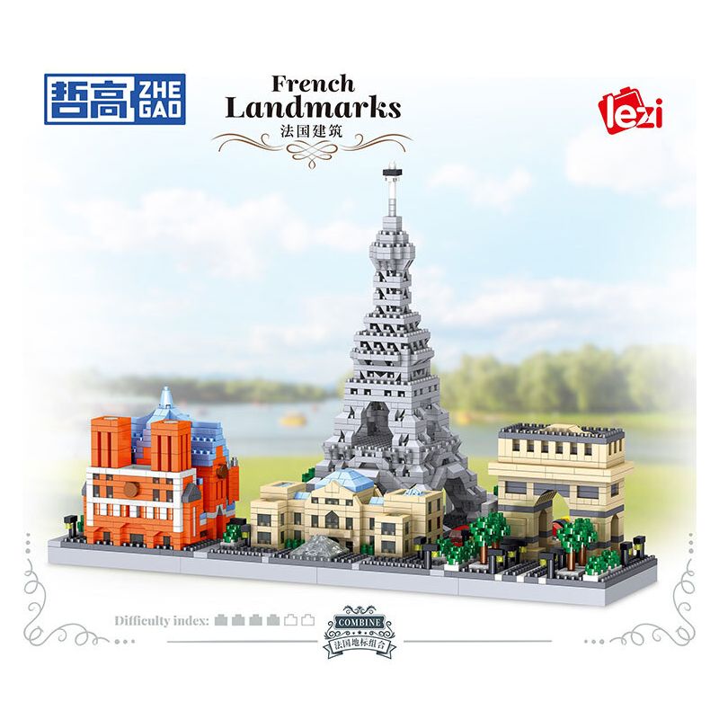 ZHEGAO LZ8317 8317 KIẾN TRÚC PHÁP bộ đồ chơi xếp lắp ráp ghép mô hình Architecture FRENCH LANDMARKS Công Trình Kiến Trúc 2462 khối