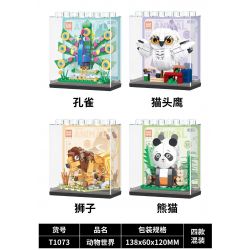 GAOMISI T1073 1073 THẾ GIỚI ĐỘNG VẬT 4 MẪU CÔNG CÚ SƯ TỬ GẤU TRÚC bộ đồ chơi xếp lắp ráp ghép mô hình