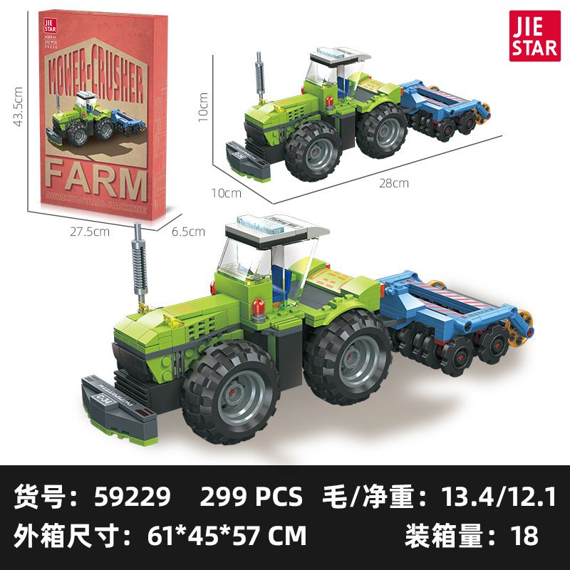 JIESTAR 59229 MÁY CẮT CỎ VÀ LÀM PHẲNG bộ đồ chơi xếp lắp ráp ghép mô hình City MOWER CRUSHER Thành Phố 299 khối