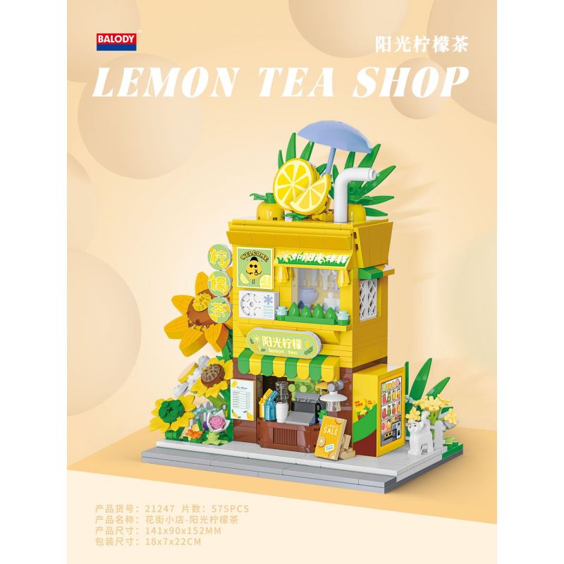 BALODY 21247 QUÁN PHỐ HOA TRÀ CHANH NẮNG bộ đồ chơi xếp lắp ráp ghép mô hình LEMON TEA SHOP 575 khối