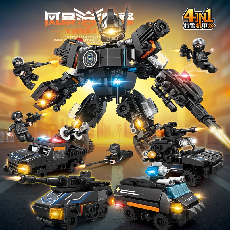 LE YI 78015 non Lego STORM SWAT 4 LOẠI XE BỘ BINH TẤN CÔNG TRINH SÁT VÀ PHÁT HIỆN NHANH CHỈ HUY bộ đồ chơi xếp lắp ráp ghép mô hình Military Army Quân Sự Bộ Đội 538 khối