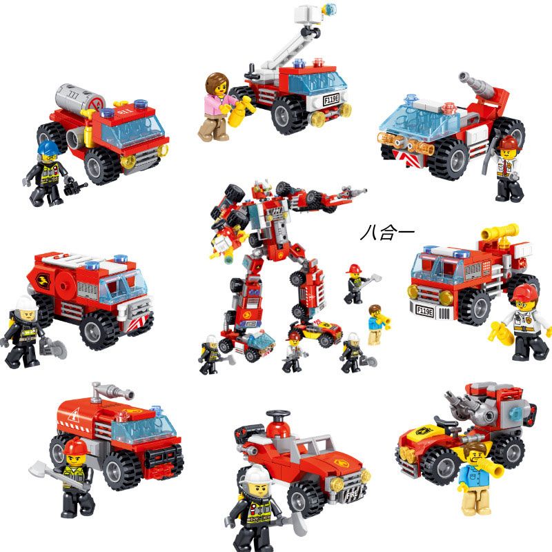 ZHEGAO 913001 CHUYỂN HÓA TRỰC TIẾP TỔ HỢP MECHA CHỮA CHÁY 8 bộ đồ chơi xếp lắp ráp ghép mô hình City Thành Phố 429 khối