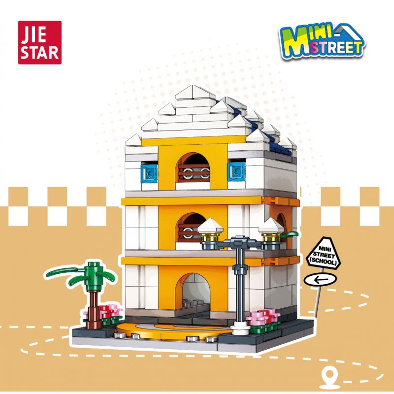 JIESTAR 59075 CHẾ ĐỘ XEM PHỐ THU NHỎ TRƯỜNG HỌC bộ đồ chơi xếp lắp ráp ghép mô hình MINI STREET 206 khối