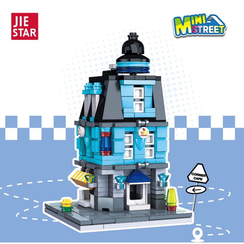 JIESTAR 59079 CẢNH PHỐ MINI CAFÉ GÓC bộ đồ chơi xếp lắp ráp ghép mô hình MINI STREET CORNER CAFE 290 khối