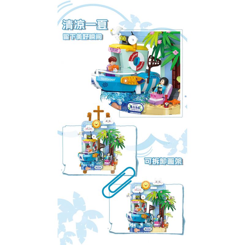 ZHEGAO 662020 THẾ GIỚI SKETCHPAD THUYỀN ĐÁNH CÁ MÙA HÈ bộ đồ chơi xếp lắp ráp ghép mô hình Arts & Crafts SKETCHPAD WORLD 650 khối