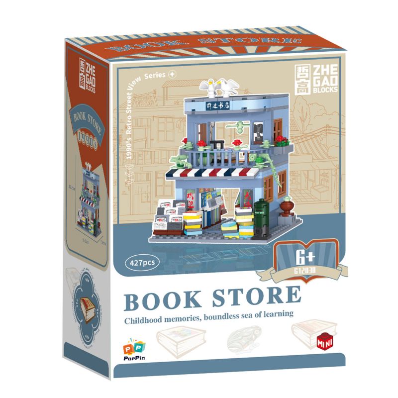ZHEGAO 612038 HIỆU SÁCH KÝ ỨC THỜI GIAN CỬA HÀNG BÁCH HÓA QIANJIN bộ đồ chơi xếp lắp ráp ghép mô hình City BOOK STORE Thành Phố 427 khối