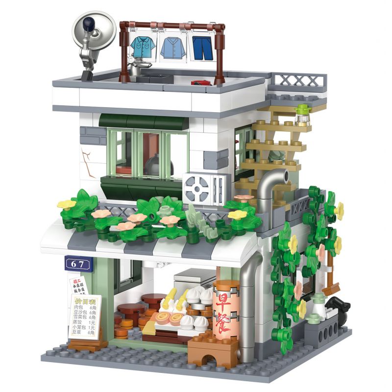 ZHEGAO 612039 non Lego KÝ ỨC NĂM THÁNG NHÀ HÀNG ĂN SÁNG CỦA MỌI NGƯỜI bộ đồ chơi xếp lắp ráp ghép mô hình City BREAKFAST SHOP Thành Phố 460 khối