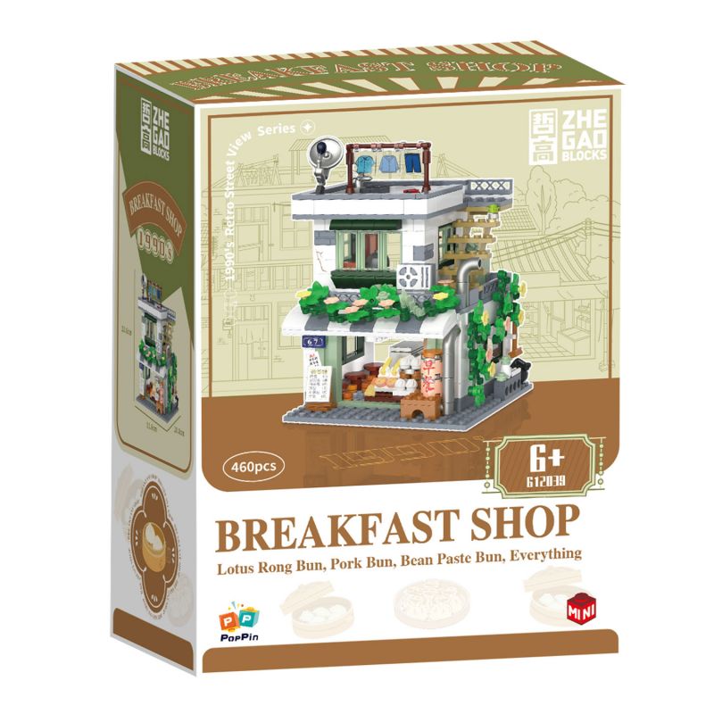 ZHEGAO 612039 KÝ ỨC NĂM THÁNG NHÀ HÀNG ĂN SÁNG CỦA MỌI NGƯỜI bộ đồ chơi xếp lắp ráp ghép mô hình City BREAKFAST SHOP Thành Phố 460 khối