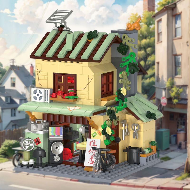 ZHEGAO 612040 KỶ NIỆM MỘT NĂM TIỆM SỬA CHỮA LÃO LI bộ đồ chơi xếp lắp ráp ghép mô hình City REPAIR SHOP Thành Phố 493 khối