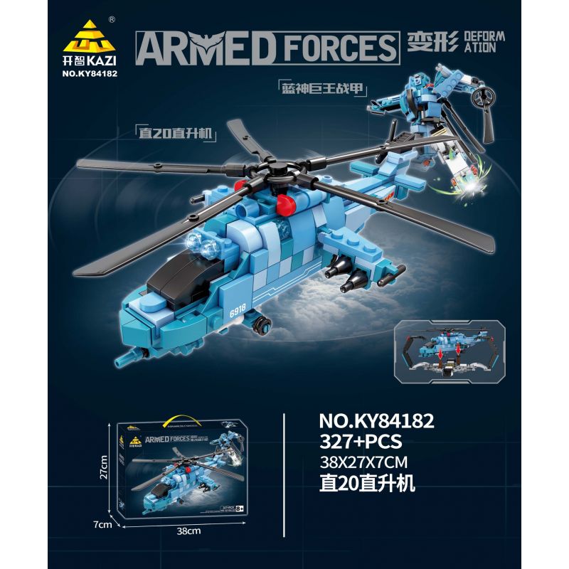 Kazi KY84182 84182 non Lego MECHA BIẾN HÌNH TRỰC THĂNG Z-20 GIÁP BLUE GOD GIANT KING bộ đồ chơi xếp lắp ráp ghép mô hình Military Army ARMED FORCES Quân Sự Bộ Đội 327 khối