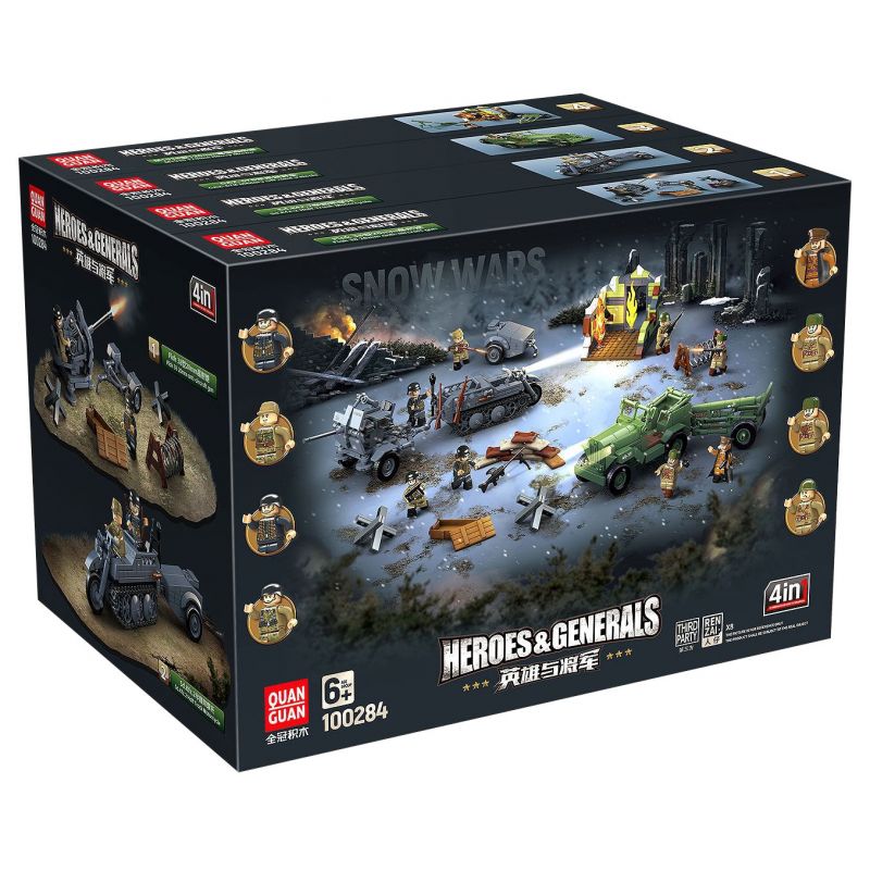 QuanGuan 100284 Quan Guan 100284 CÁC ANH HÙNG VÀ TƯỚNG QUÂN 4 PHÁO PHÒNG KHÔNG FLAK 38 20MM XE MÔ TÔ NỬA BÁNH SD.KFZ2 ĐỊA HÌNH SỰ GAZ-67B SÚNG CỐI HẠNG NẶNG M1938 120MM bộ đồ chơi xếp lắp ráp ghép mô hình Military Army Quân Sự Bộ Đội
