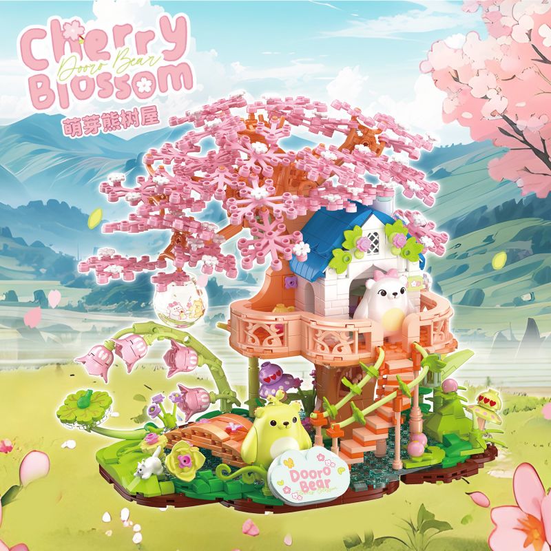 ZHEGAO 612036 NHÀ TRÊN CÂY BUD BEAR bộ đồ chơi xếp lắp ráp ghép mô hình CHERRY BLOSSOMS 835 khối