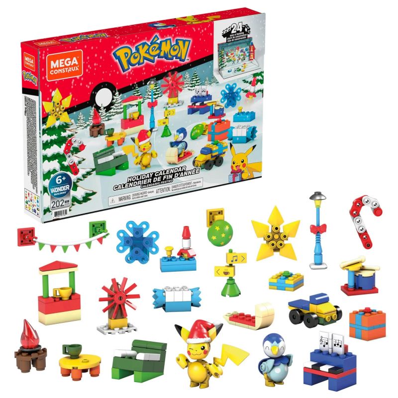 MEGA BLOKS GYG99 non Lego LỊCH NGHỈ LỄ POKÉMON bộ đồ chơi xếp lắp ráp ghép mô hình Creator POKÉMON HOLIDAY CALENDAR Sáng Tạo 225 khối