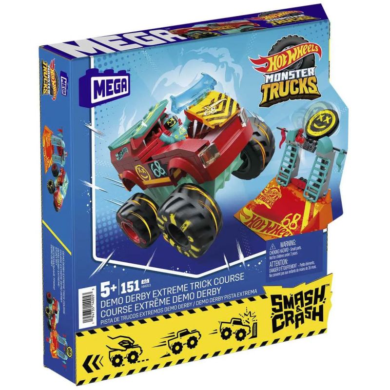 MEGA BLOKS HNG53 HOT WHEELS DEMO DERBY EXTREME TRICK COURSE XE TẢI QUÁI VẬT KÉO LÙI bộ đồ chơi xếp lắp ráp ghép mô hình Speed Champions Racing Cars HOT WHEELS DEMO DERBY EXTREME TRICK COURSE MONSTER TRUCK Đua Xe Công Thức 151 khối