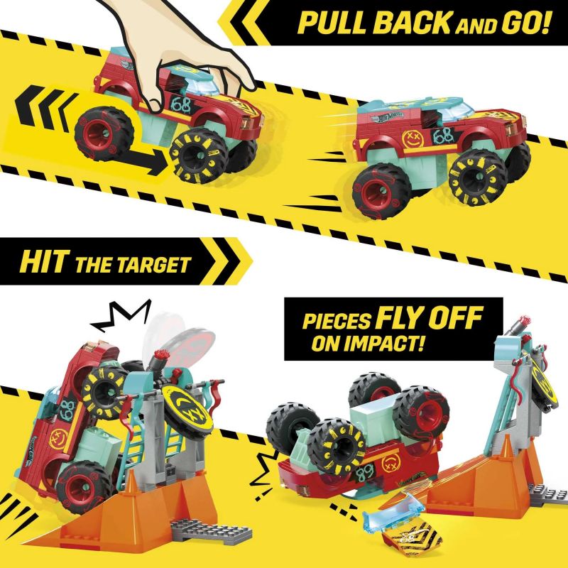 MEGA BLOKS HNG53 HOT WHEELS DEMO DERBY EXTREME TRICK COURSE XE TẢI QUÁI VẬT KÉO LÙI bộ đồ chơi xếp lắp ráp ghép mô hình Speed Champions Racing Cars HOT WHEELS DEMO DERBY EXTREME TRICK COURSE MONSTER TRUCK Đua Xe Công Thức 151 khối