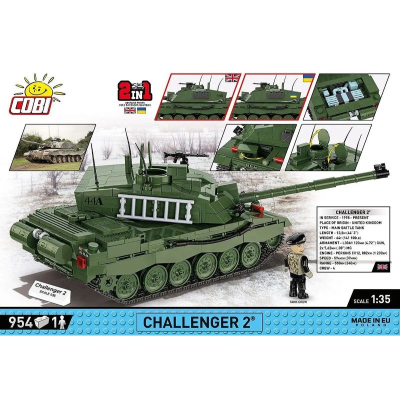 COBI 2627 XE TĂNG CHIẾN ĐẤU CHỦ LỰC CHALLENGER 2 tỷ lệ 1:35 bộ đồ chơi xếp lắp ráp ghép mô hình Military Army Quân Sự Bộ Đội 954 khối