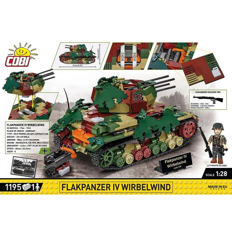 COBI 2593 XE TĂNG PHÒNG KHÔNG CYCLONE IV tỷ lệ 1:28 bộ đồ chơi xếp lắp ráp ghép mô hình Military Army FLAKPANZER IV WIRBELWIND - EXECUTIVE EDITION Quân Sự Bộ Đội 1195 khối