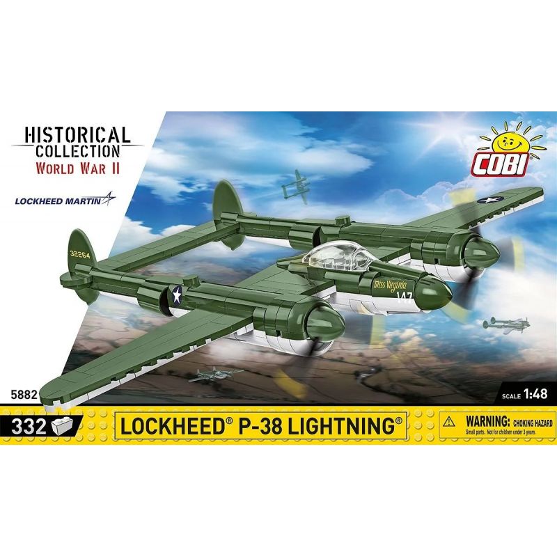 COBI 5882 MÁY BAY CHIẾN ĐẤU P-38 CỦA MỸ tỷ lệ 1:48 bộ đồ chơi xếp lắp ráp ghép mô hình Military Army LOCKHEED P-38 LIGHTNING Quân Sự Bộ Đội 332 khối
