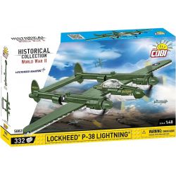 COBI 5882 MÁY BAY CHIẾN ĐẤU P-38 CỦA MỸ tỷ lệ 1:48 bộ đồ chơi xếp lắp ráp ghép mô hình Military Army LOCKHEED P-38 LIGHTNING Quân Sự Bộ Đội 332 khối