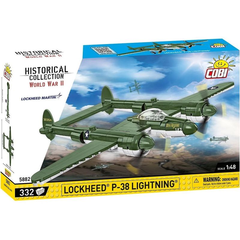 COBI 5882 MÁY BAY CHIẾN ĐẤU P-38 CỦA MỸ tỷ lệ 1:48 bộ đồ chơi xếp lắp ráp ghép mô hình Military Army LOCKHEED P-38 LIGHTNING Quân Sự Bộ Đội 332 khối
