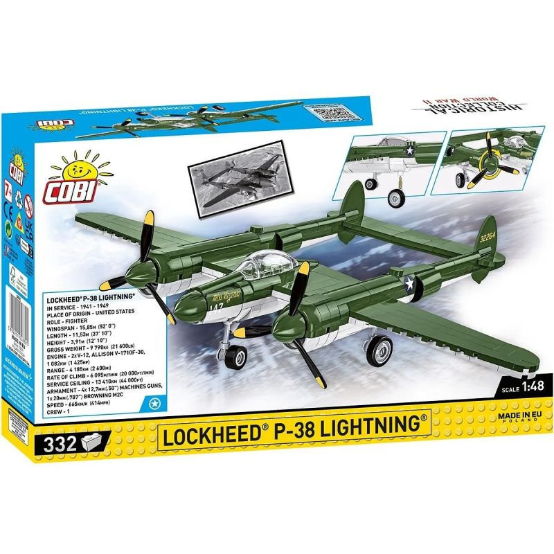 COBI 5882 MÁY BAY CHIẾN ĐẤU P-38 CỦA MỸ tỷ lệ 1:48 bộ đồ chơi xếp lắp ráp ghép mô hình Military Army LOCKHEED P-38 LIGHTNING Quân Sự Bộ Đội 332 khối