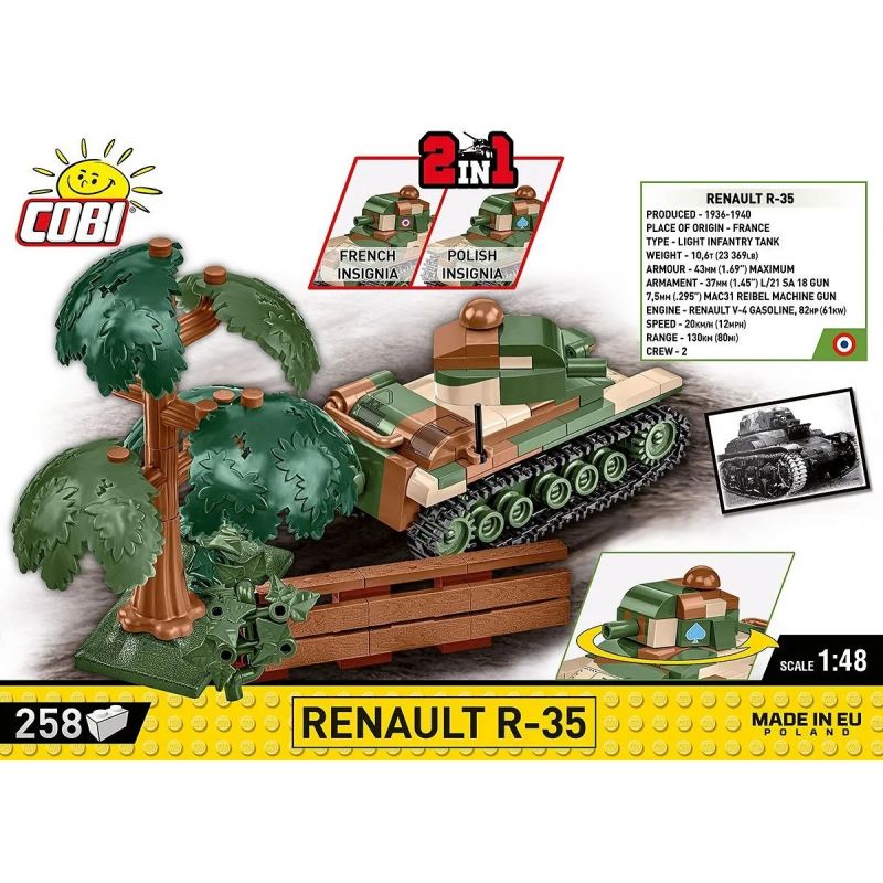 COBI 2719 XE TĂNG HẠNG NHẸ RENAULT R-35 tỷ lệ 1:48 bộ đồ chơi xếp lắp ráp ghép mô hình Military Army Quân Sự Bộ Đội 258 khối