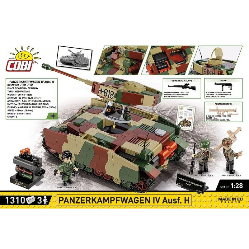 COBI 2591 THIẾT GIÁP IV tỷ lệ 1:28 bộ đồ chơi xếp lắp ráp ghép mô hình Military Army PANZERKAMPFWAGEN IV AUSF. H - LIMITED EDITION Quân Sự Bộ Đội 1310 khối