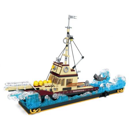 SMALL ANGLE JD074 TÀU CHỞ HÀNG VÀ CÁ MẬP TRẮNG NHỎ bộ đồ chơi xếp lắp ráp ghép mô hình Movie & Game SHARK ATTACK! Phim Và Trò Chơi 1109 khối