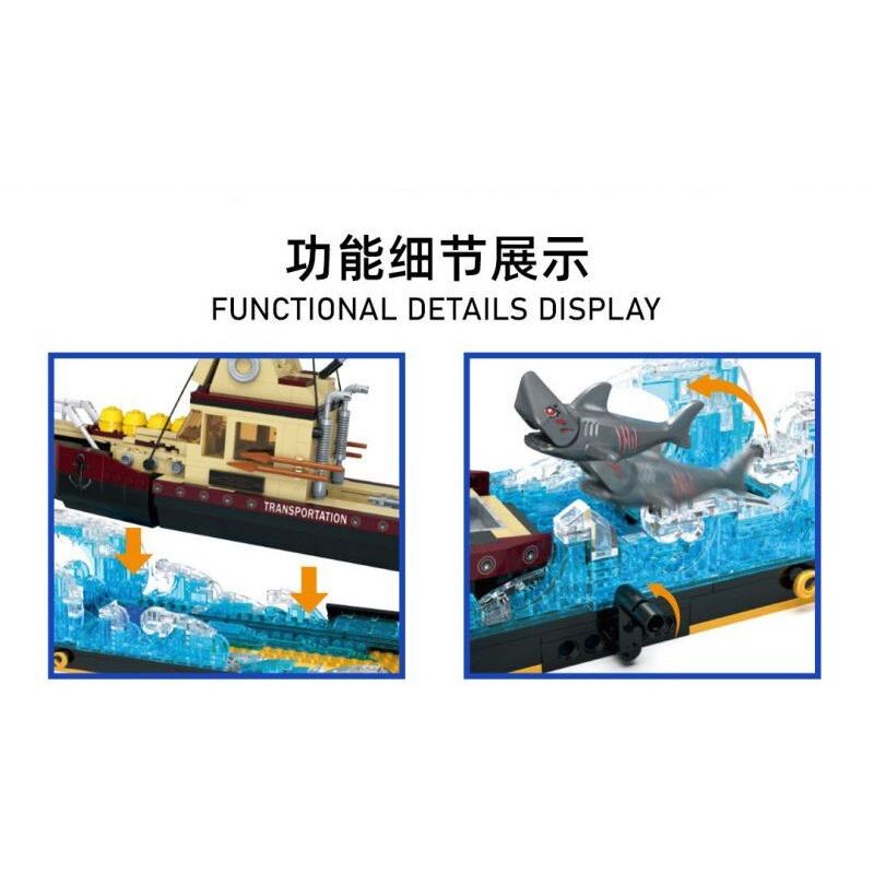 SMALL ANGLE JD074 TÀU CHỞ HÀNG VÀ CÁ MẬP TRẮNG NHỎ bộ đồ chơi xếp lắp ráp ghép mô hình Movie & Game SHARK ATTACK! Phim Và Trò Chơi 1109 khối
