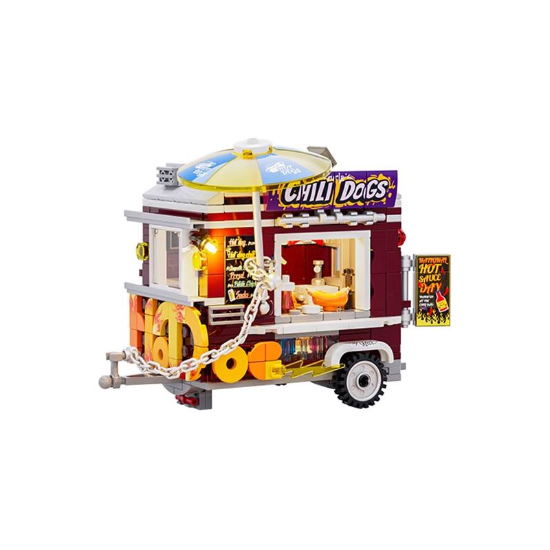 LUMIBRICKS FUNWHOLE F9046 9046 PHỐ MỸ QUẦY BÁN XÚC XÍCH ĐƯỜNG bộ đồ chơi xếp lắp ráp ghép mô hình City CHILI DOG TRAILER Thành Phố 515 khối