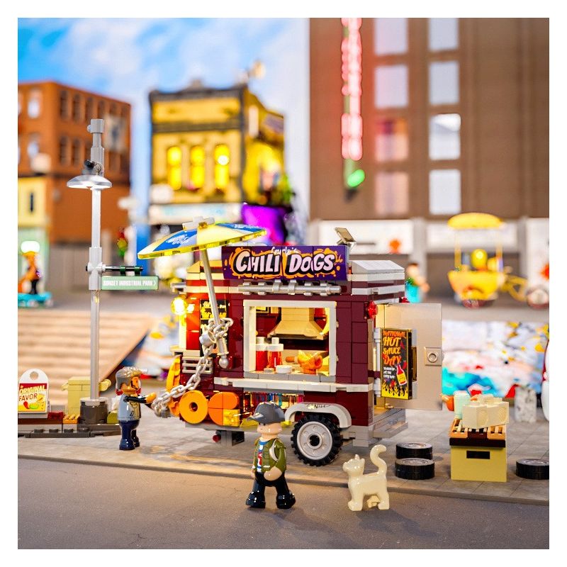 LUMIBRICKS FUNWHOLE F9046 9046 PHỐ MỸ QUẦY BÁN XÚC XÍCH ĐƯỜNG bộ đồ chơi xếp lắp ráp ghép mô hình City CHILI DOG TRAILER Thành Phố 515 khối
