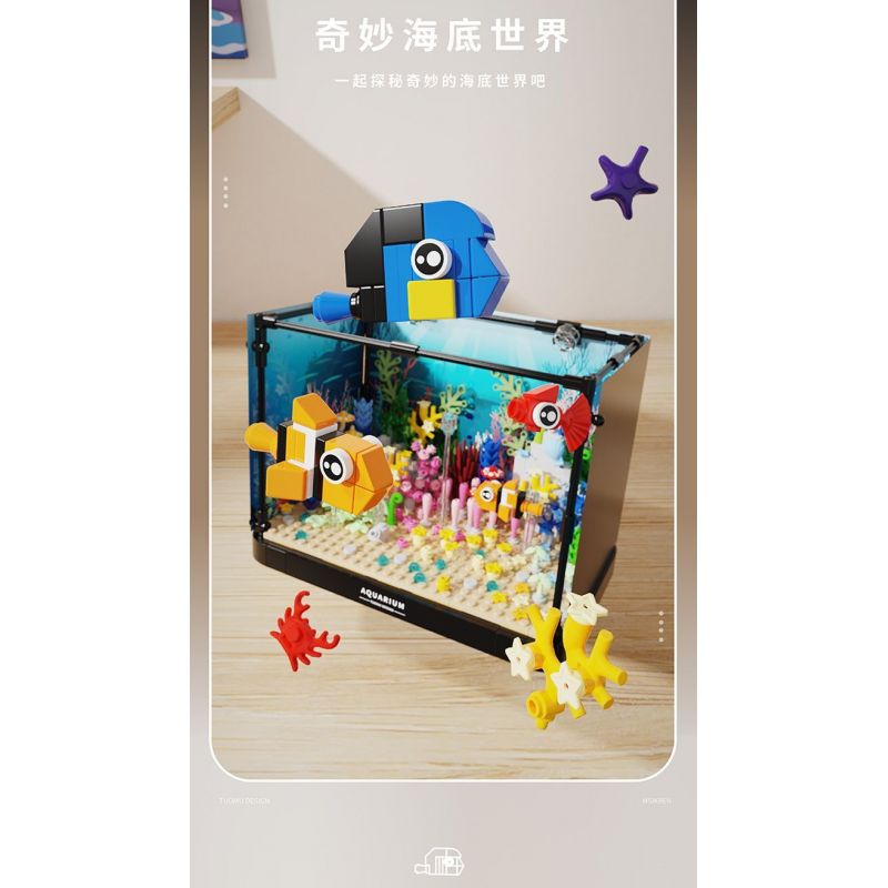 TAKUGI T4001 4001 BỂ CÁ SAN HÔ HỀ bộ đồ chơi xếp lắp ráp ghép mô hình AQUARIUM 568 khối