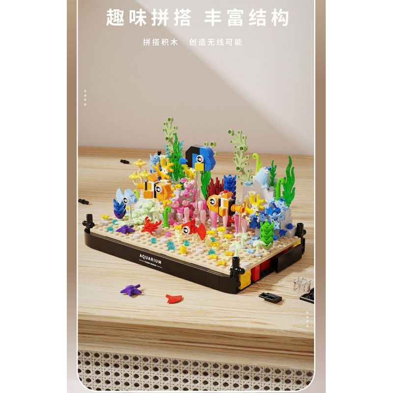 TAKUGI T4001 4001 BỂ CÁ SAN HÔ HỀ bộ đồ chơi xếp lắp ráp ghép mô hình AQUARIUM 568 khối